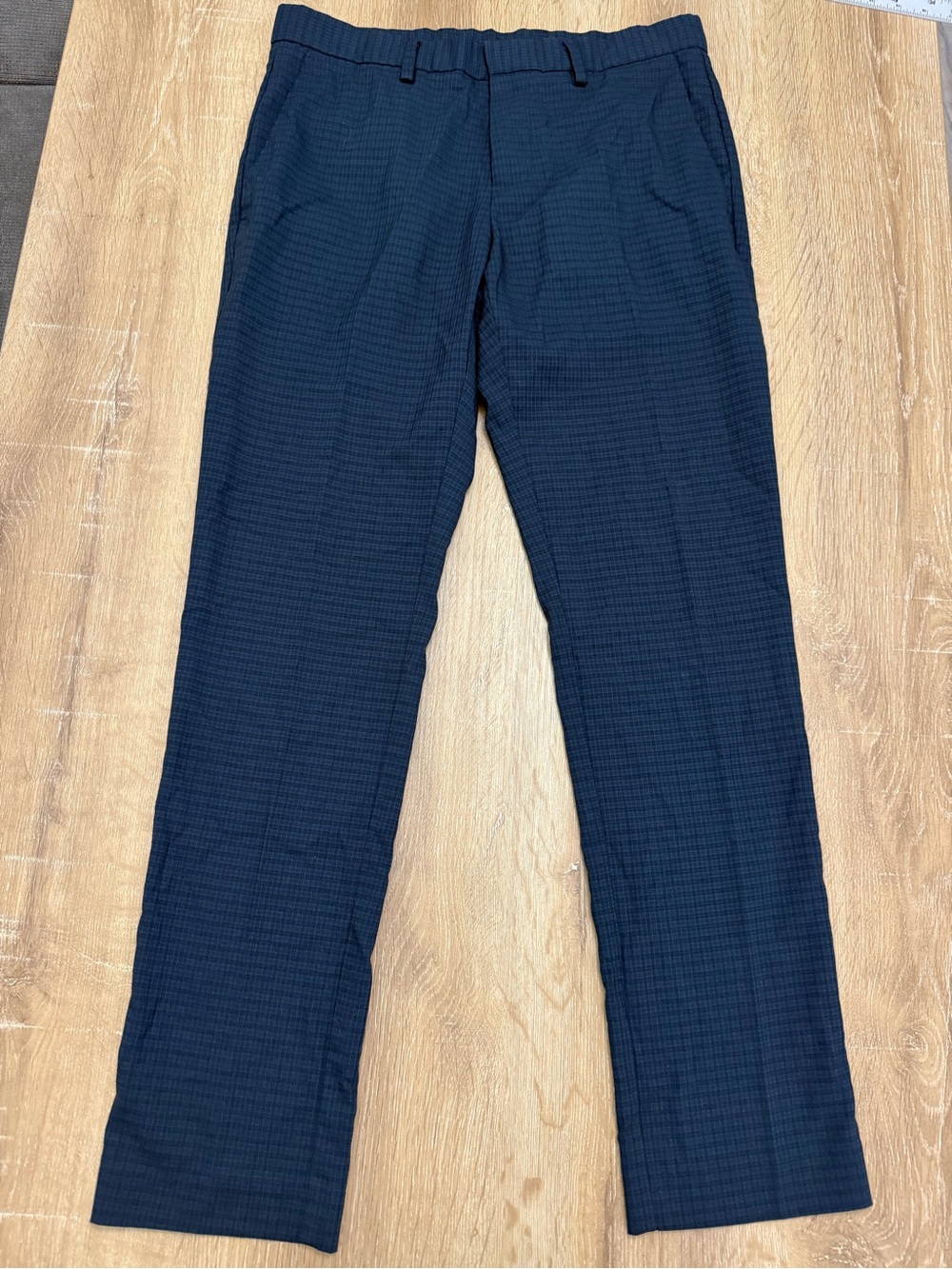 Men's Navy Check Dress Pants - Classic Tailored Fit